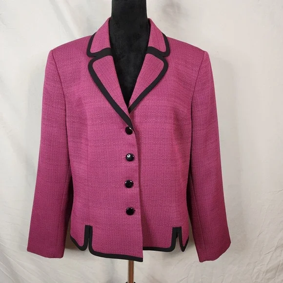 LE SUIT Size 18 Fuschia Pink Black Tailored Single Breasted Office Work Blazer - Picture 2 of 12